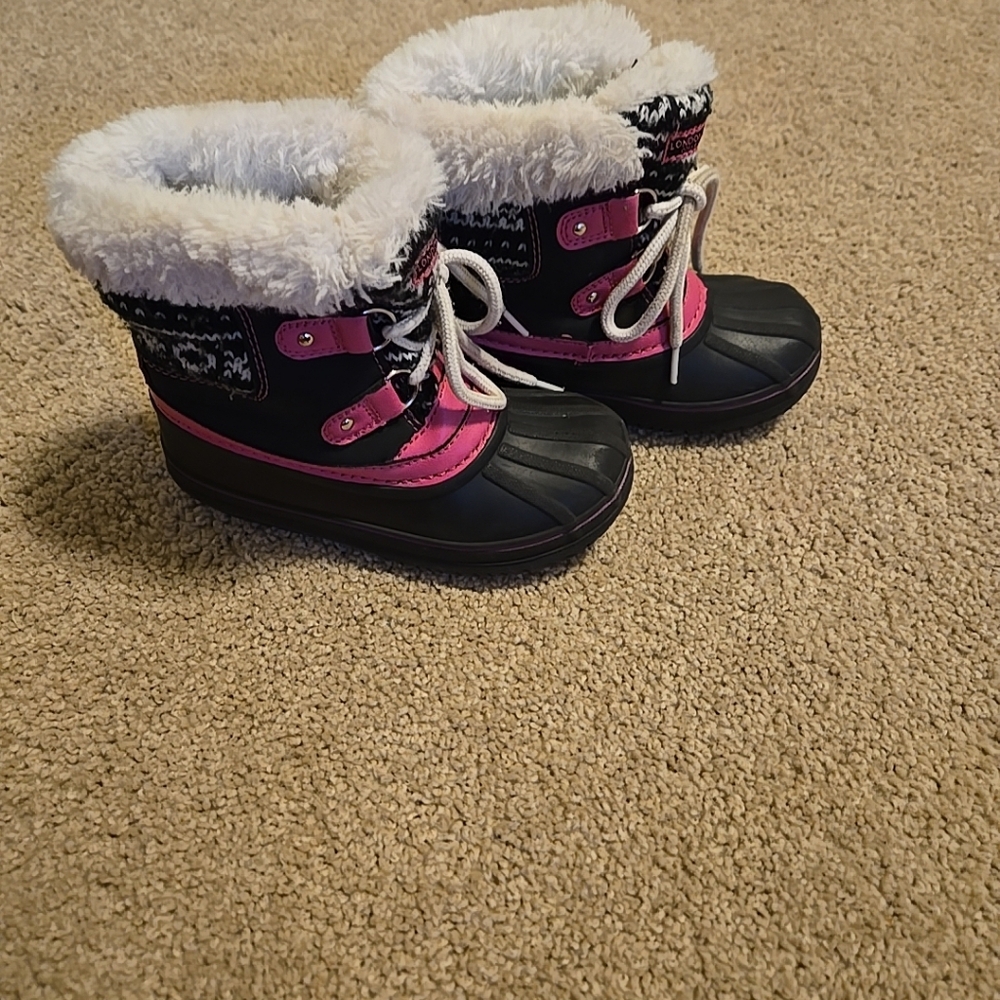 London Fog Pink and Black Kids Snow Boots